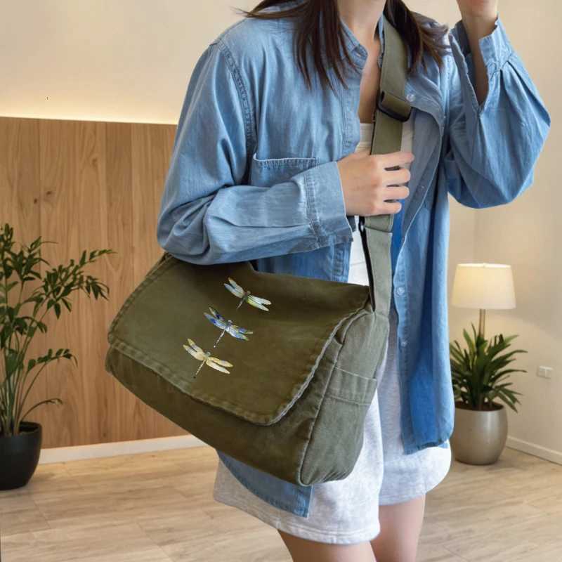 Womens Shoulder Bag Dragonfly Print Canvas Large Capacity Tote Crossbody Bag For Women Multiple Pockets Laptop Bag TravelT251121