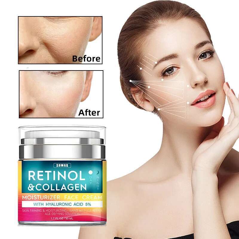 Retinol with Hyaluronic Acid, Day-Night Anti-Aging Moisturizer Collagen Cream for Face Reduces Wrinkles, Dryness