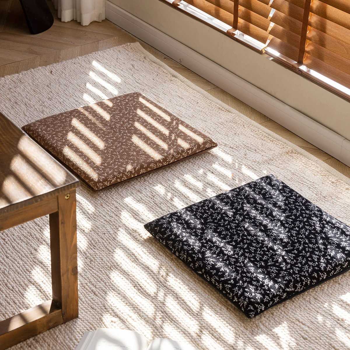 Retro wabi silent wind square chair cushion removable and washable tatami mat bay window seat cushion office fart cushion chair C251121