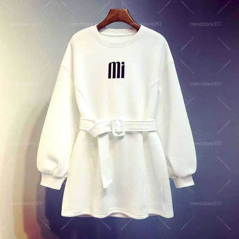 Mid-Length Fleece Pullovers Women Autumn Winter Trendy Tie-In Waist Pullover Coats Korean Style Dress Thicken Coat Tops Woman