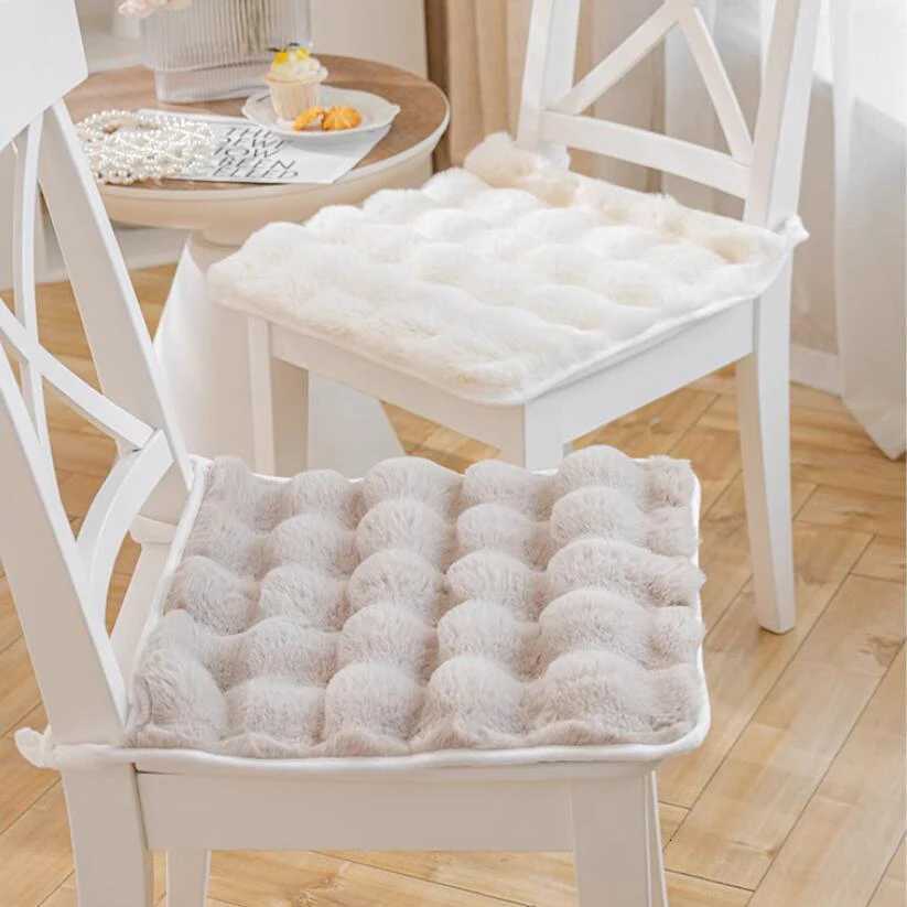 Solid Color Plush Fabric Square Dining Chair Cushion with Straps Non-Slip Thin Soft Cute Seat Cushions for Home Office Decor C251121