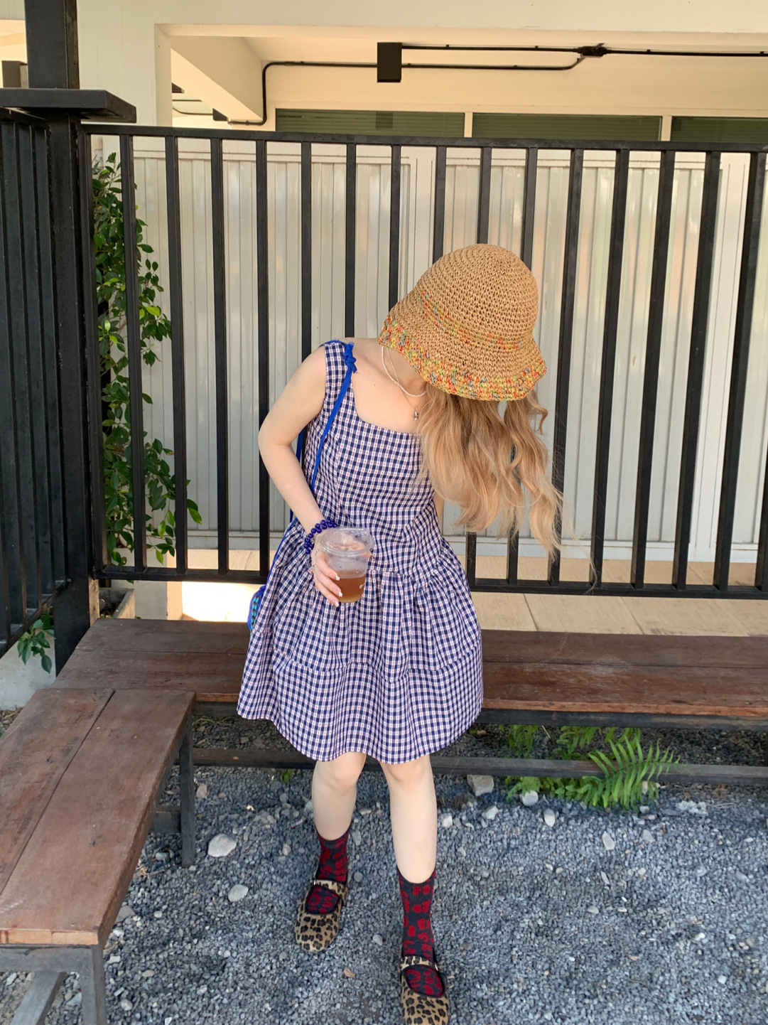 LL7165 High Quality Slightly Fat French Retro Vest Plaid Dress Summer Retro High Waist Lolita