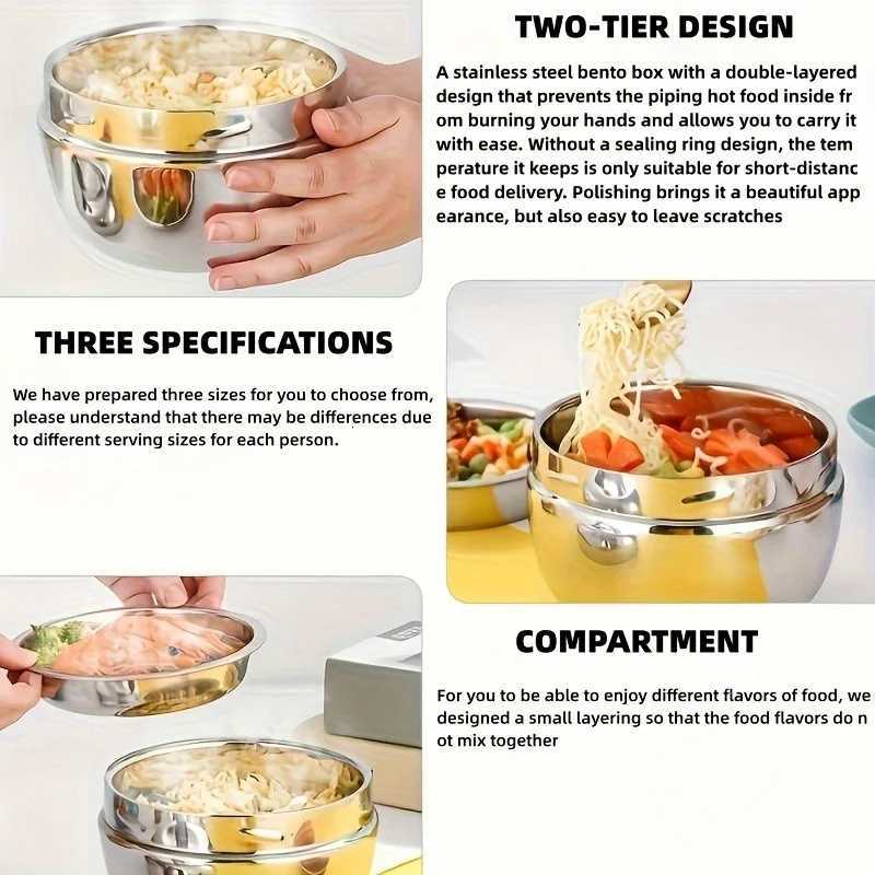 Portable High Quality Stainless Steel Round Lunch Box Food Storage Containers For Hot Food With Thermal Insulation Bento BoxM251121