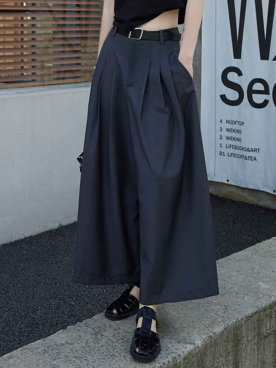 Grey Wide Leg Pants For Women In Summer, Thin Design, High Waist, Hanging Feeling, Loose Casual Cool Skirt Cropped Pants, Trendy