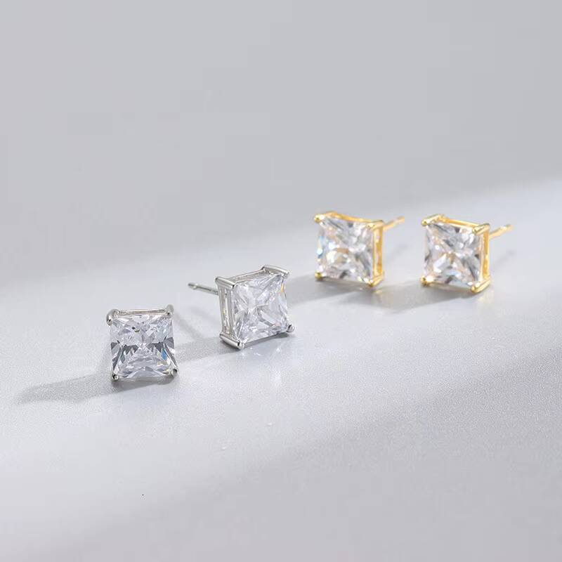 GE53 Trendy Classic 3-8mm 925 Sterling Silver Hypoallergenic Square Princess Cut Moissanite Stud Earrings for Women Fine Jewelry