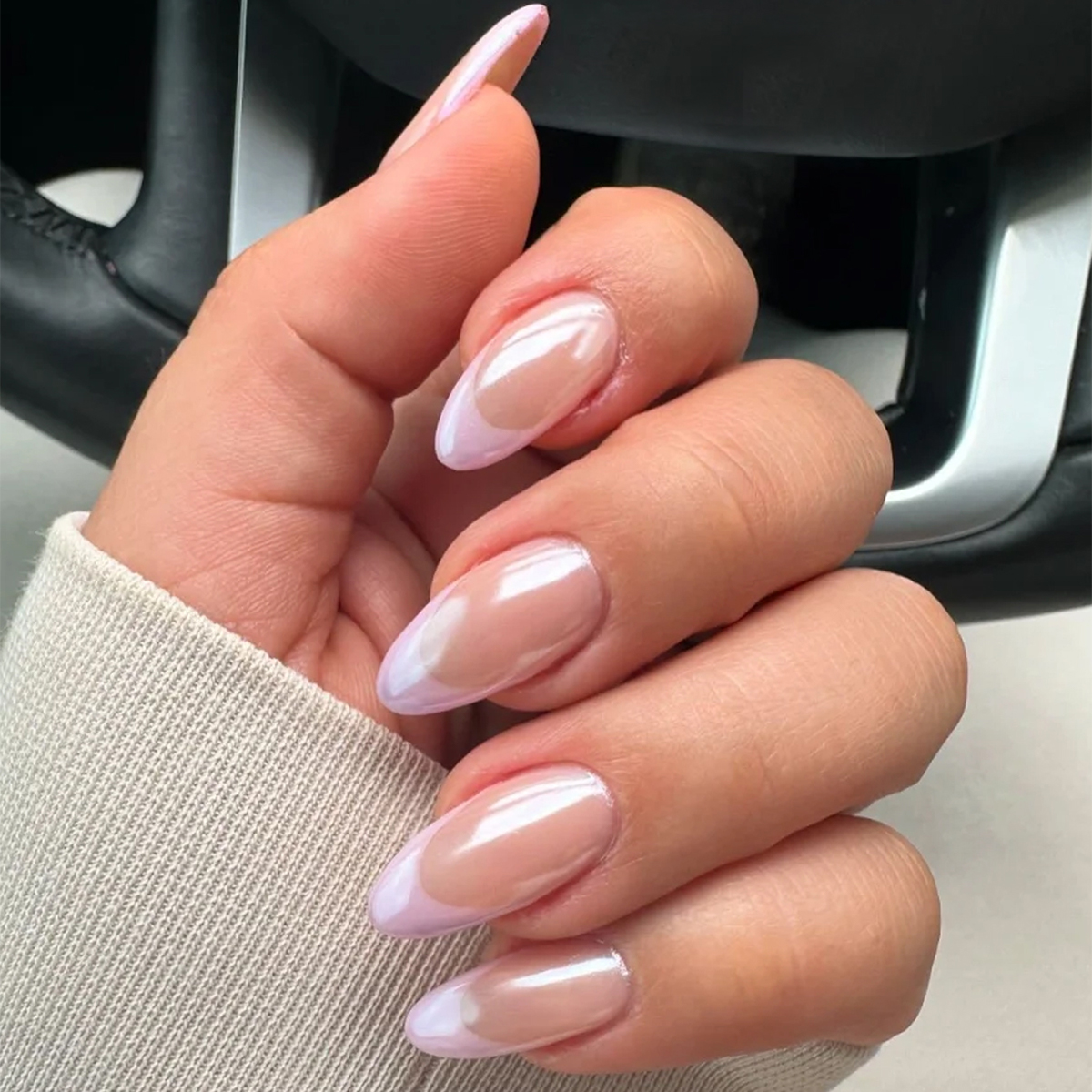 30 pieces of strip-shaped DIY long almond-shaped press-on nails, pink and purple French press-on acrylic nails, simple French nails, suitable for girl