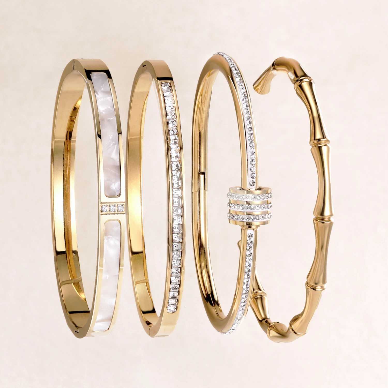 Classic Bracelet Design Gold Color Waterproof Stainless Steel Luxury Brand Sparkling Zircon Bangles for Women Gift JewelryW251121