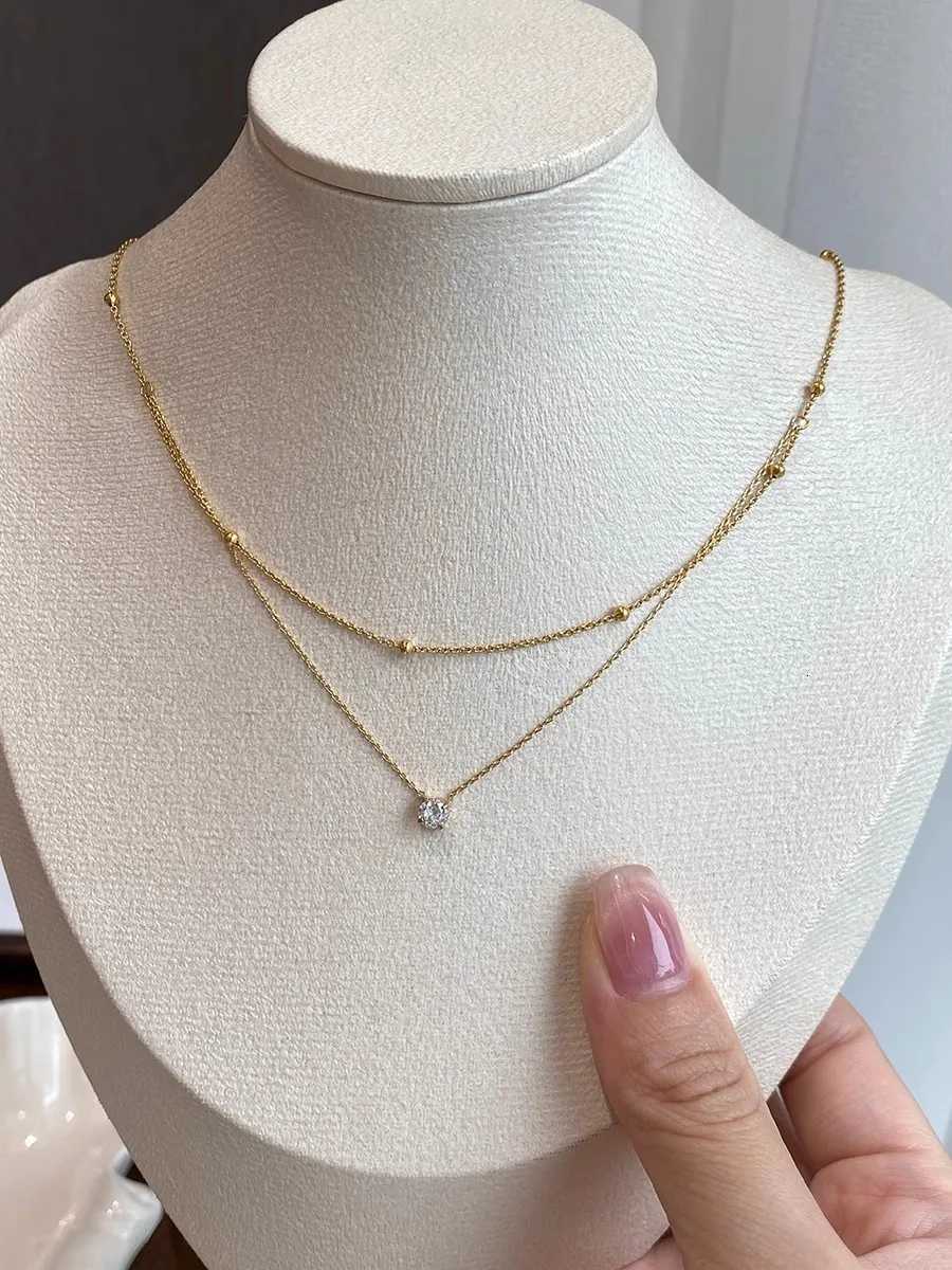 Stylish Shiny Zircon Double Layer Staniless Steel Waterproof Gold Plated Choker Necklace Stacked Fashion Jewelry Gift for WomenXJ251121