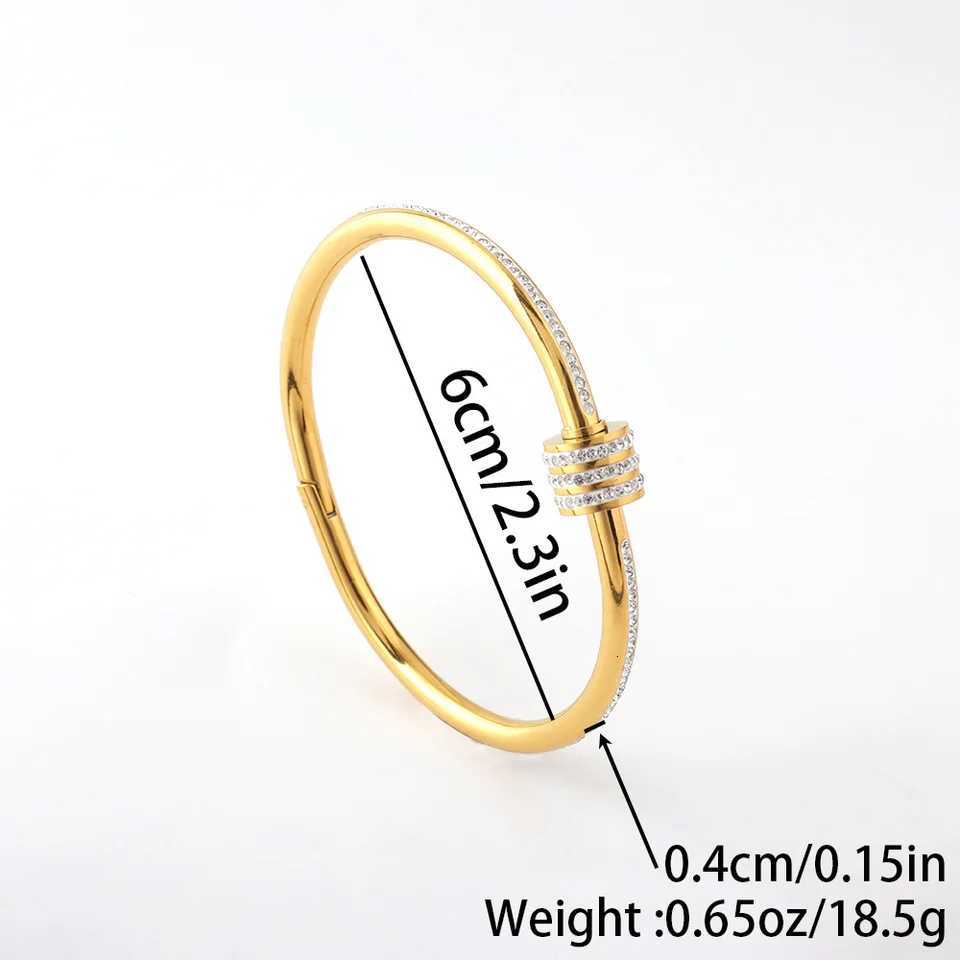 Elegant Gold Color Bangle With Sparkling Rhinestone Glamorous Stainless Steel Bracelet Womens Formal Dinners JewelryW251121