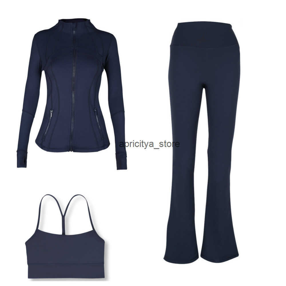 Womens Yoga Set Hooded Jacket Yshaped Bra Flared Pants 3 Pieces Elastic Slim Fit Breathable Quickdry Running Fitness Sports Exercise Gym Daily Outfit 