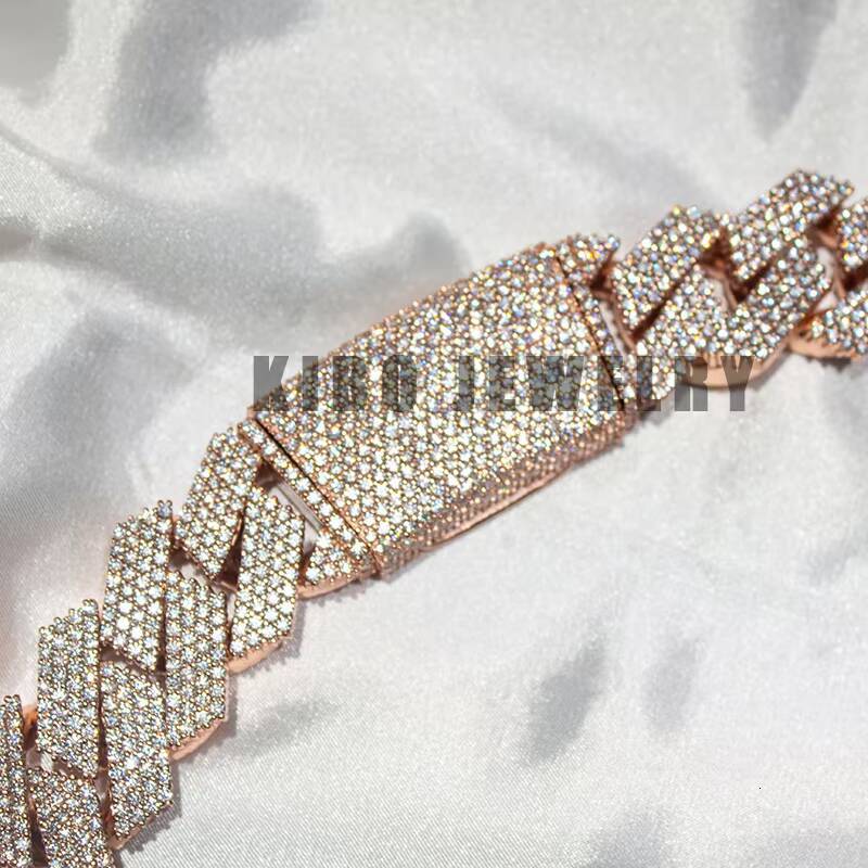 Hot Sale Hip Hop Jewelry 925 Sterling Silver 26mm Width Iced Out Rose Gold Plated Moissanite Cuban Link Chain for Men