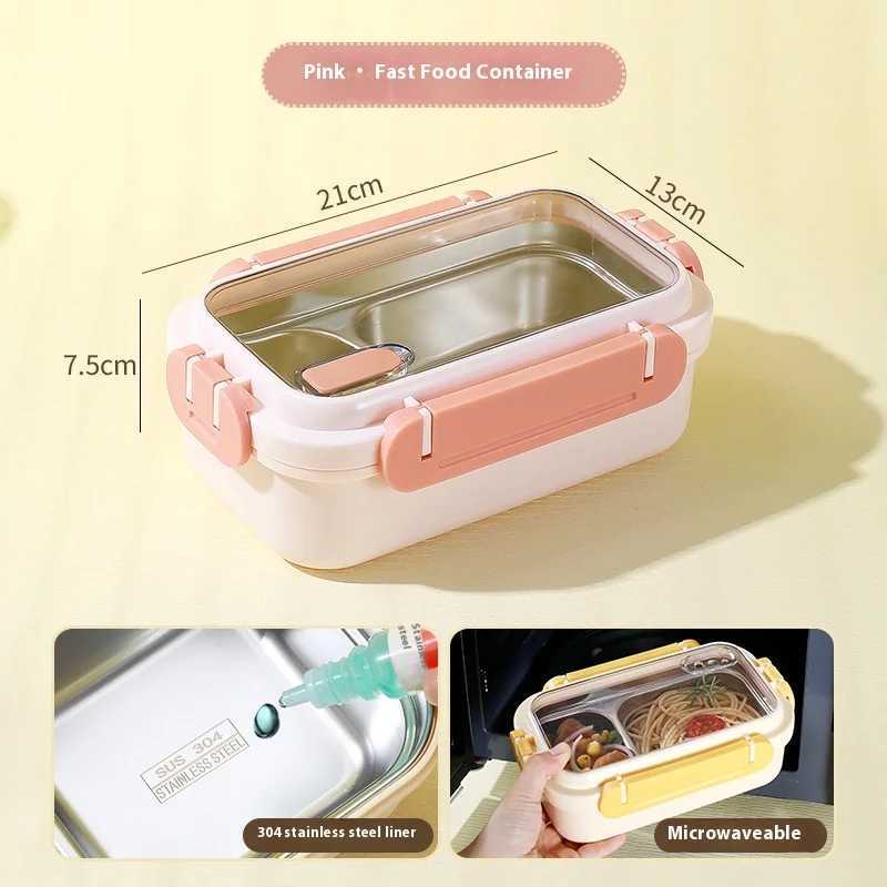 304 Portable Lunch Box Stainless Steel Lunch Box Office Workers and Students Can Enter The Microwave Oven Heating Insulation BoxM251121