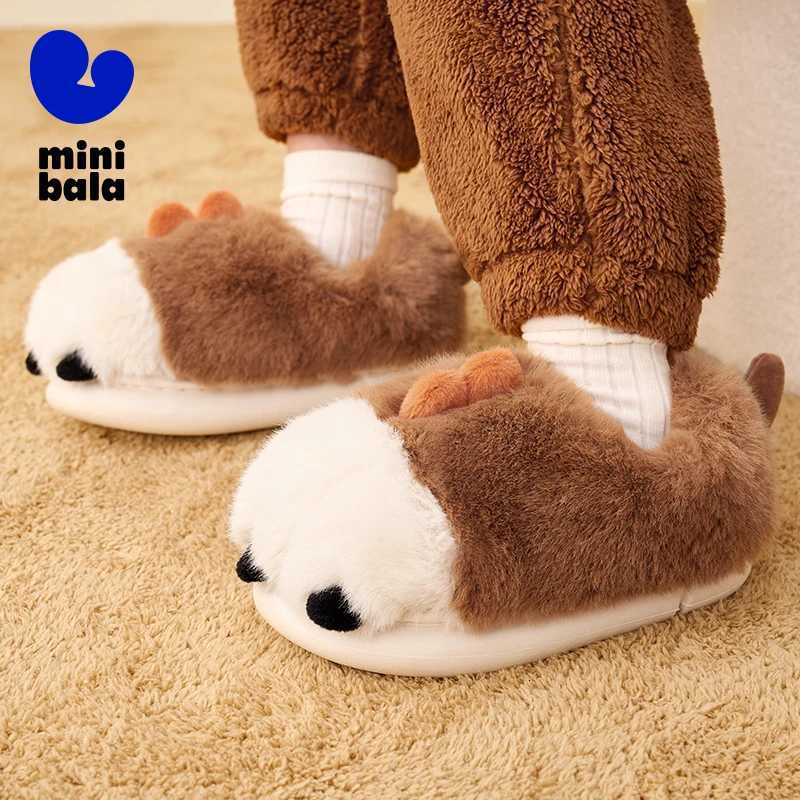 Mini Balabala Cotton Slippers Boys and Girls Winter Stylish Plush Warm Baby Home Shoes for Indoor UseW251121