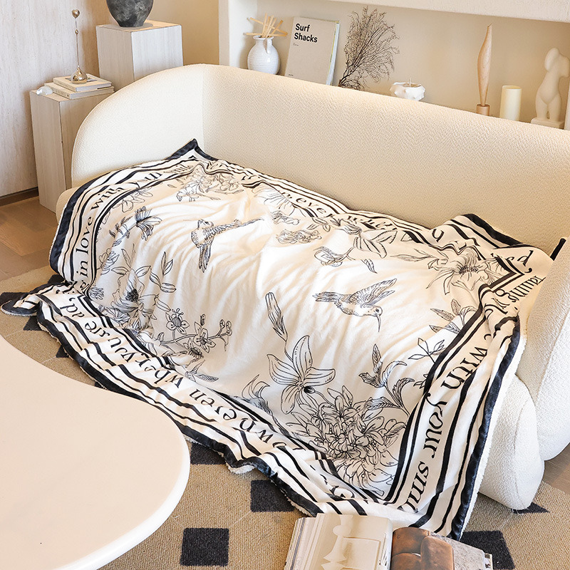 Chinese Style Sketch Light Luxury High-End Feel Throw Fleece Sofa Blanket Office Knee Nap Adult Thickened