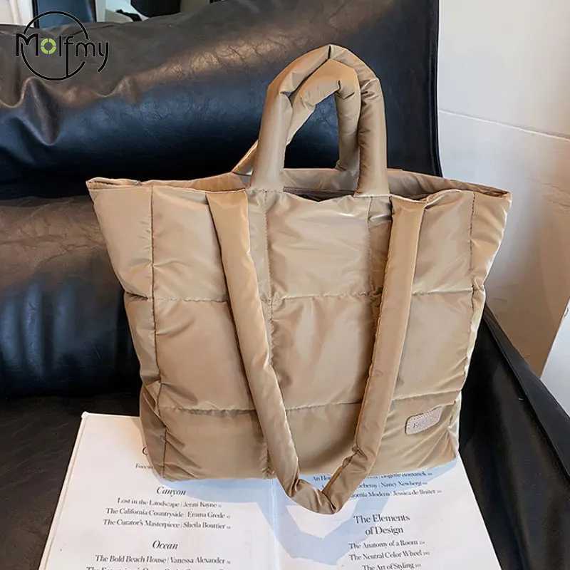Wen Autumn Winter Soft Handbag Checkered Quilted Shoder Bag Fi Puffy Tote Bag Solid Color Large Capacity Top-handle Bag Y251121