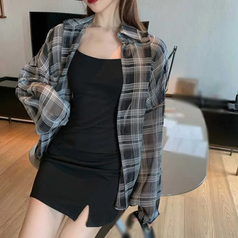 Summer vintage plain weave loose casual chiffon long sleeved sun protection shirt suitable for summer casual lazy style thin cardigan 250418