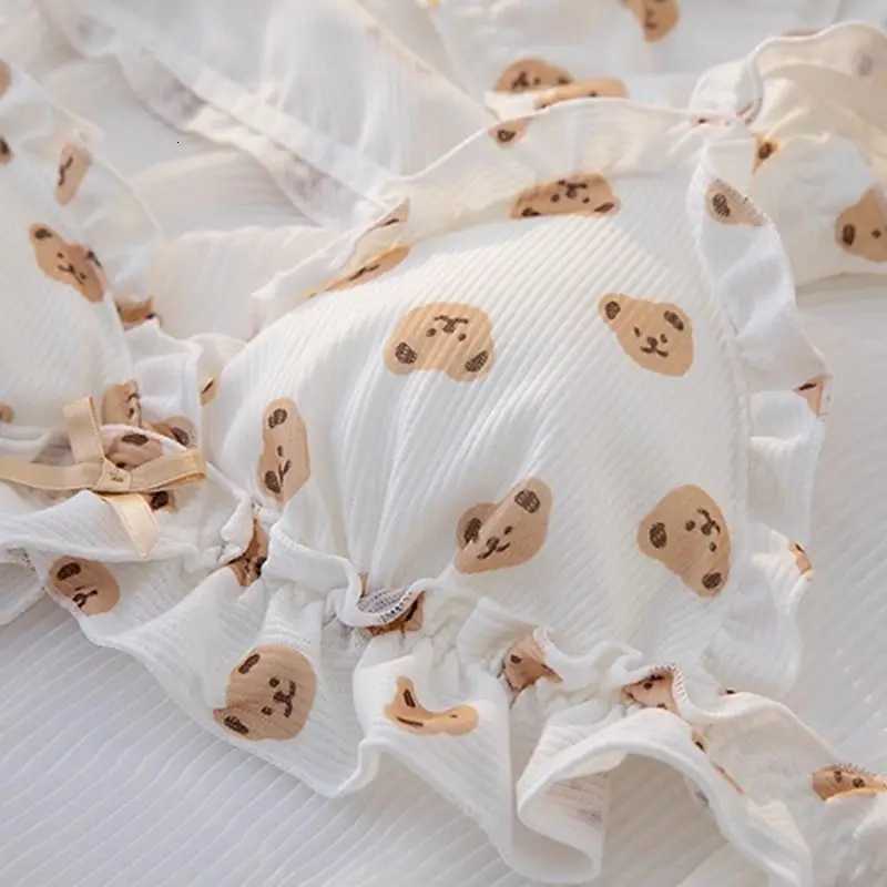 Japan Cute Girl Bear Bra Cartoon Cute Girl Without Steel Ring Anti-Sagging Sweet Ruffled Bow Bra Set as Well as Bra Single PieceXJ251106