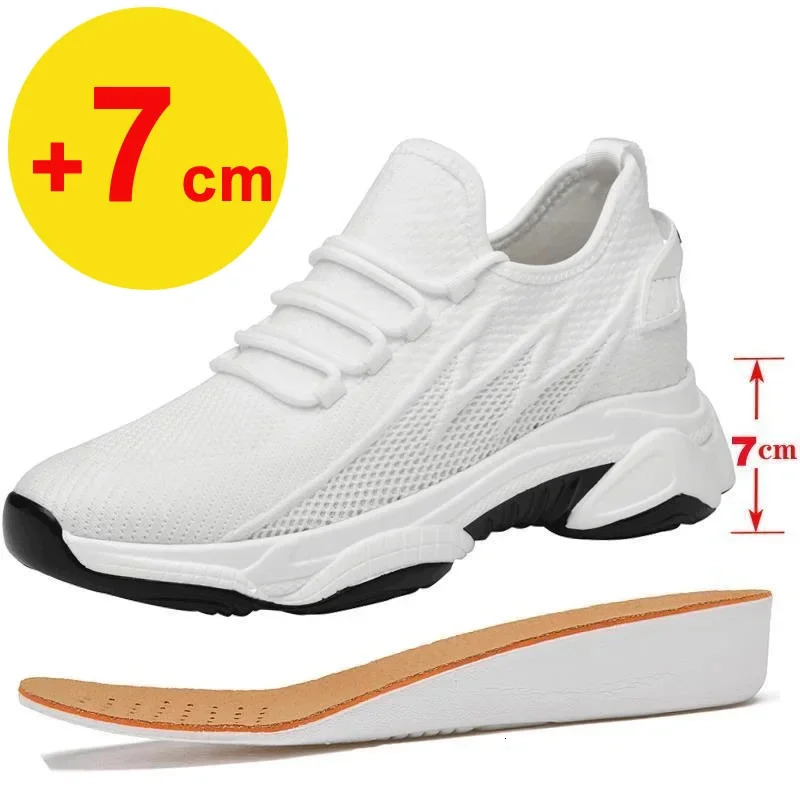 Summer Men Elevator Shoes Breathable Mesh Height Increase Sneakers Inner Length 7cm Outdoor Leisure White Taller 251121