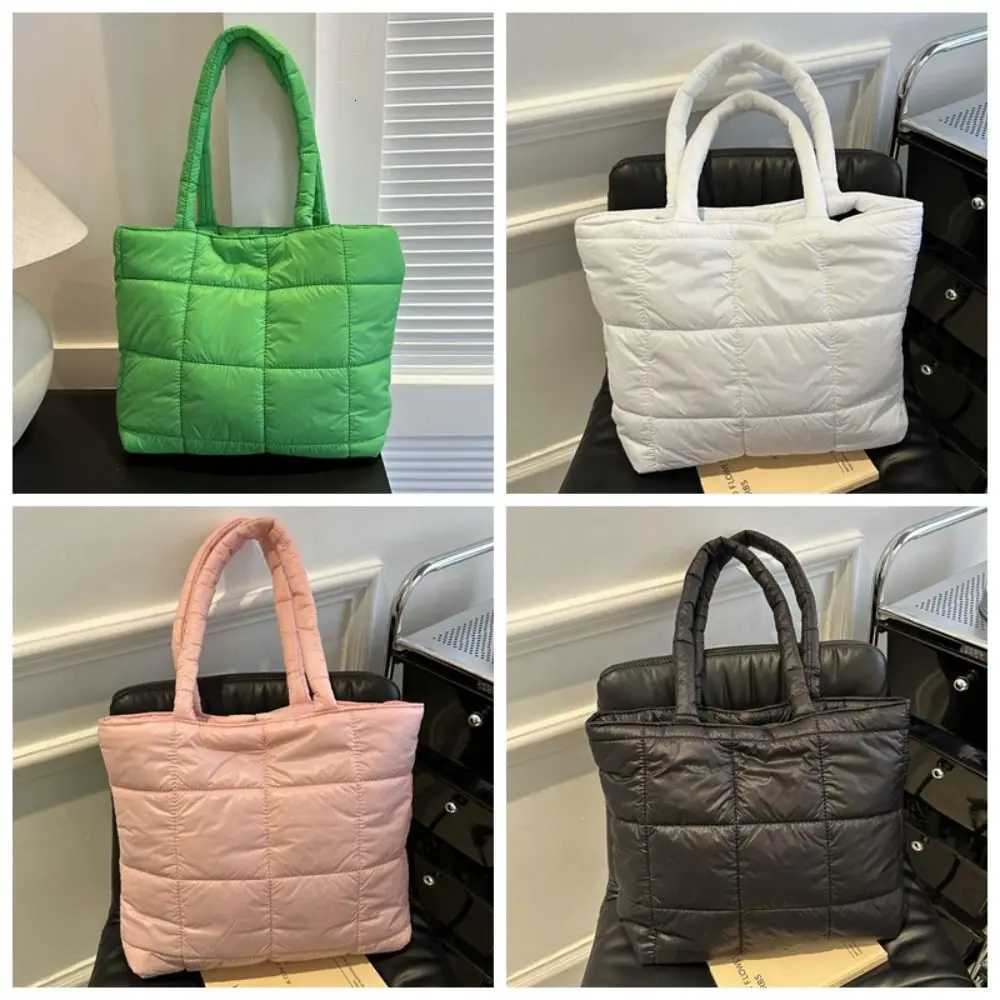 Simple Nyl Space Cott Handbag Padded Large Capacity Cloud Tote Bag Solid Color Handle Puffy Shoder Bag Girls Y251121