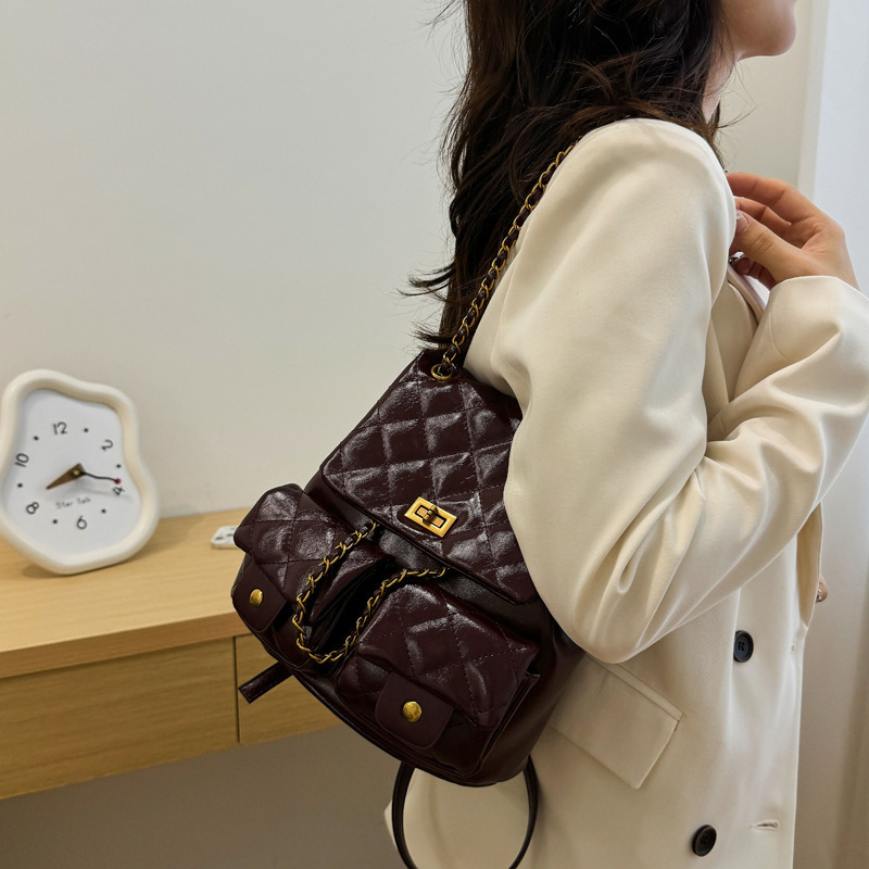European and American fashion retro quilted chain backpack large capacity women's handbag designer bag luxury bag Christmas gift