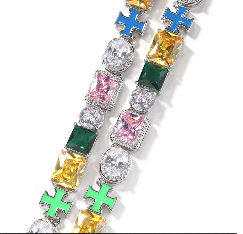 2025 Hip Hop Colorful Multi Shape 5A Cubic Zircon Vintage Jewelry 18K White Gold Fill Party Ins Top Sell Women Men Emerlad CZ Diamond Necklace Gift