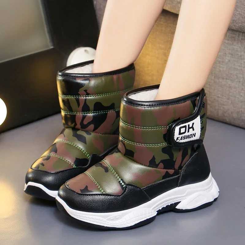 Children Snow Boots Girls Boys 2025 Winter New Fashion Style PU Leather Versatile Soft Bottom Anti-slippery Casual Warm ShoesW251121