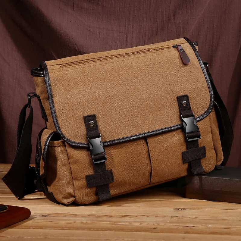 Fashion style canvas crossbody bag large capacity shoder bag mti pocket mailman bag briefcase Y251121