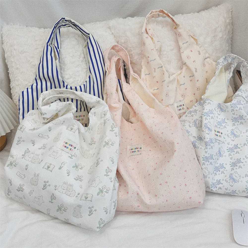 Korean Women Sweet Cartoon Shoulder Bag Shopping Bag Books Tote Female Eco Handbag Reusable Grocery Shopper PurseT251121