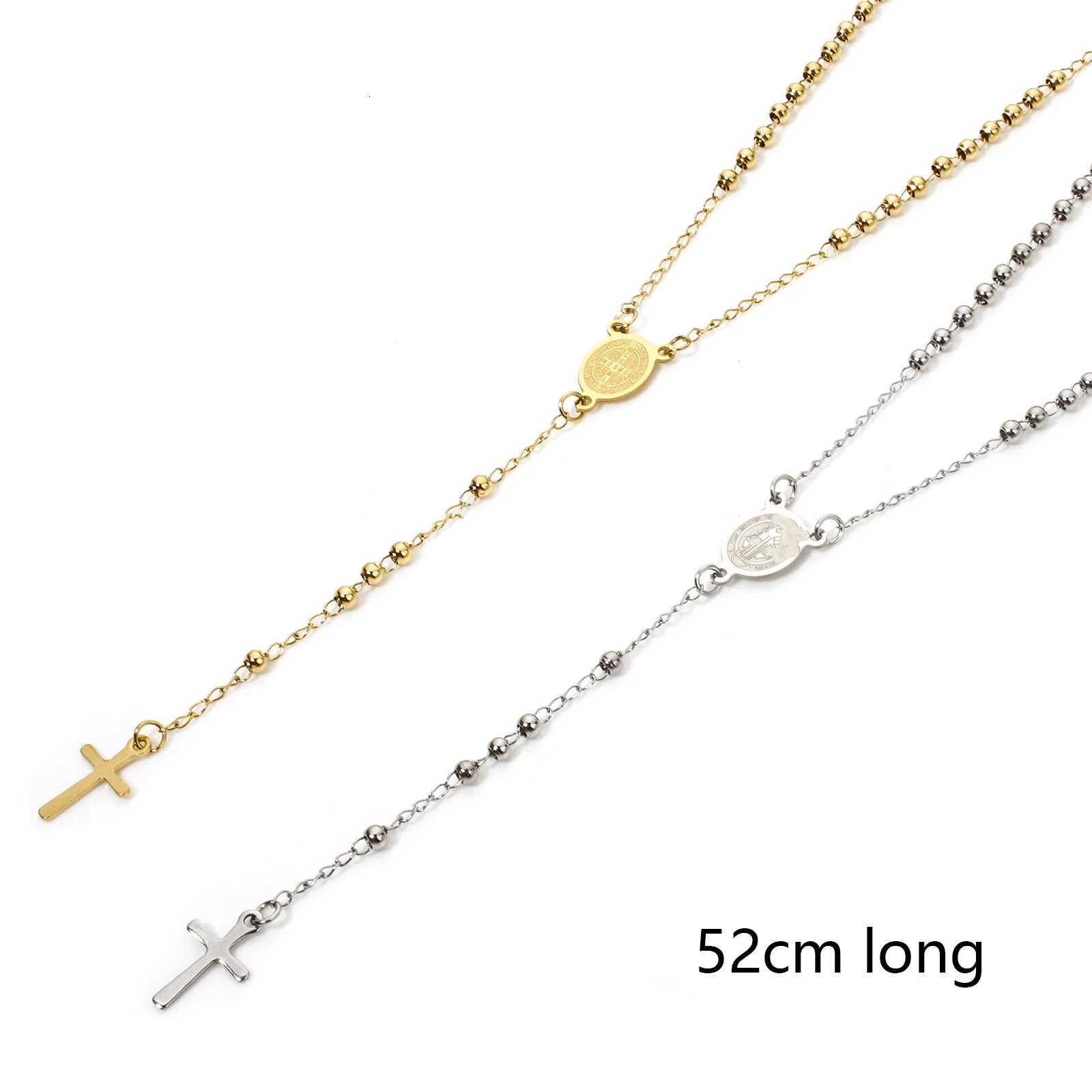 1 Piece Religious 304 Stainless Steel Prayer Beads Rosary Necklace Cross Pendant For Women Jewelry Gifts 52cm205 longXJ251121