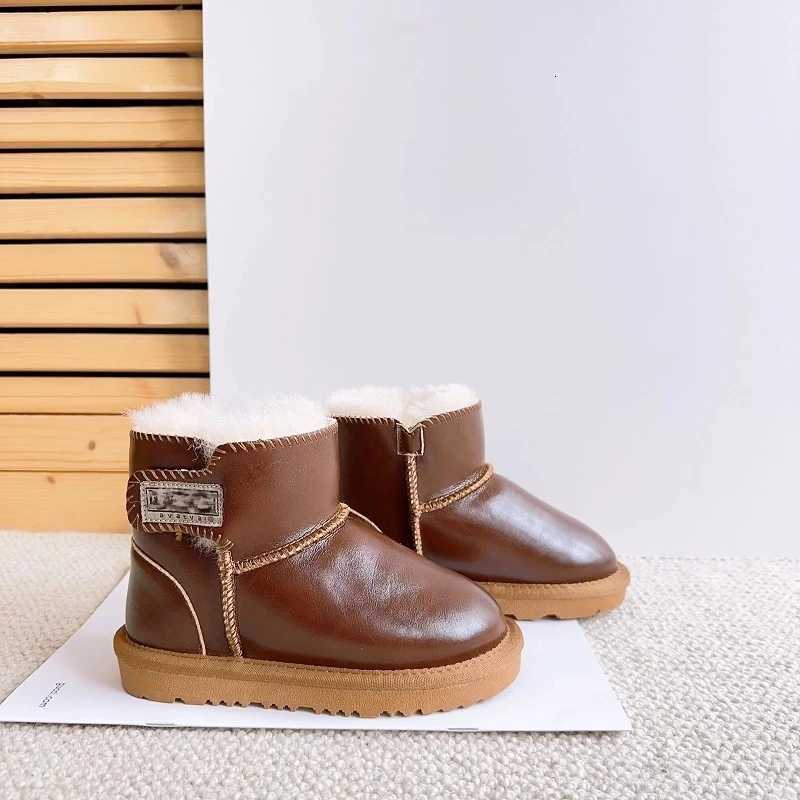 Genuine Leather Childrens Snow Boots Sheepskin Warm Wool Boys Baby Girls Shoes Waterproof Non-slip Kids Cotton ShoesW251121
