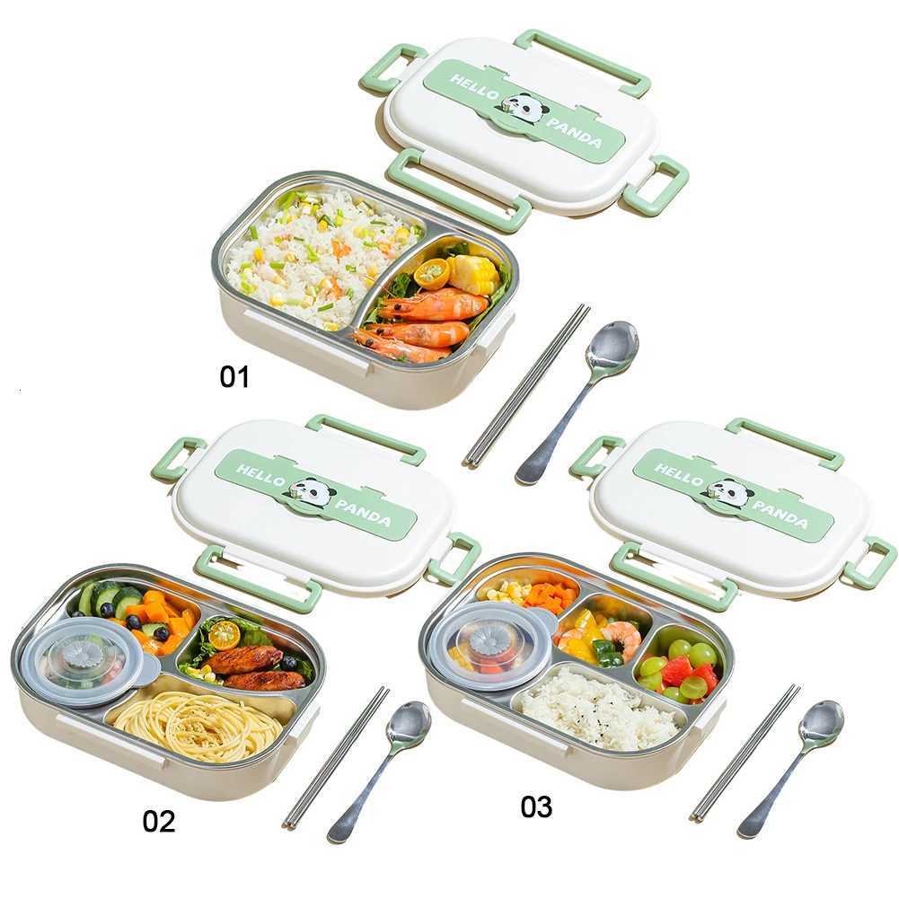 Stainless Steel Thermal Lunch Box with Cutlery Set 2/4/5 Grids Heat Preservation Bento Box Panda for Children School PicnicM251121