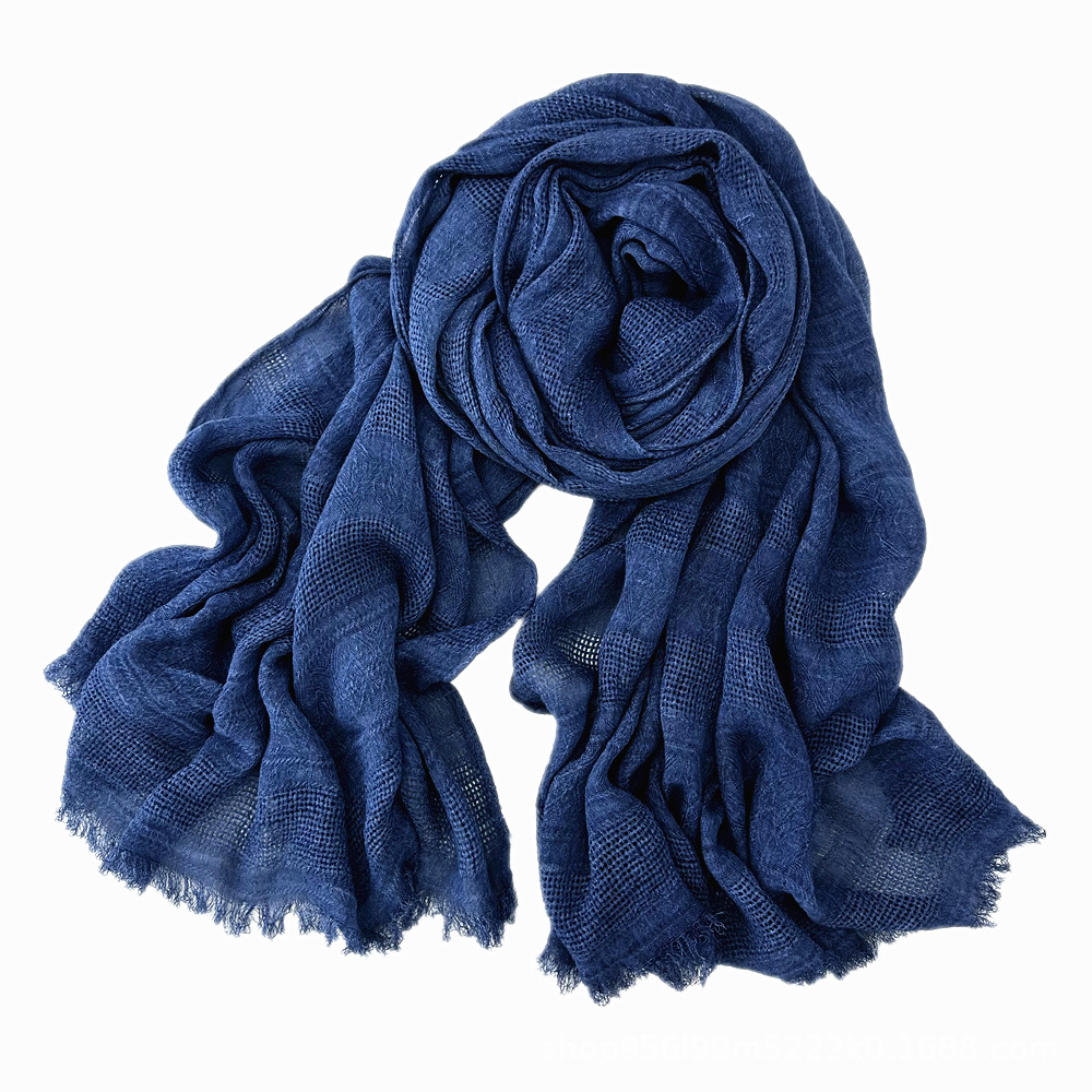 K459 Cross-border women's cotton scarf winter style solid color jacquard hollow literary style warm neck scarf factory wholesale