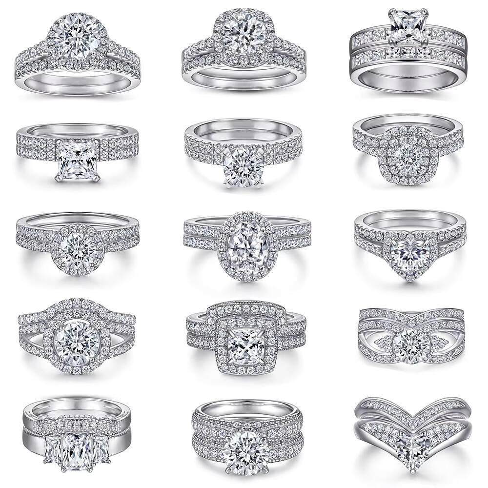 Wholesale Custom 925 Sterling Womens Engagement Rings with Moissanite 3A Cubic Zirconia for Weddings