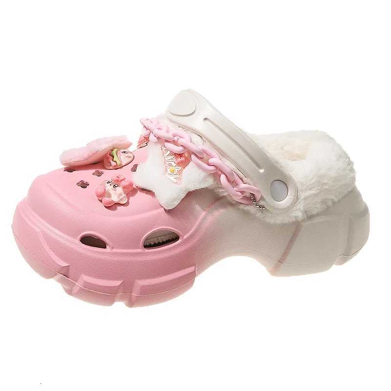 2024 Winter New Children Plush Shoes for Girls Fashion Korean Style Soft Anti-slippery Keep Warm Round Head Versatile SlippersW251121