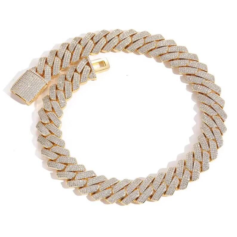 High Quality 925 Sterling Silver Moissanite Cuban Link Chain 20mm Bracelet Hip Hop Jewelry 3Rows Mossanite Cuban Chain