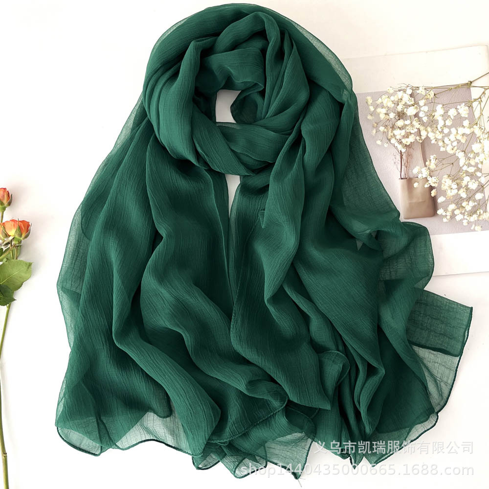 K787 Summer new pleated scarf women's super large sunscreen beach towel solid color soft retro slightly transparent skin-friendly shawl versatile