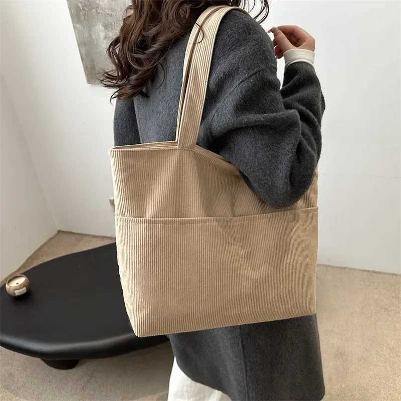 Simple Large Capacity Tote Women Shoulder Bag Retro Corduroy Ladies Shopping Commuter Underarm Bags Female Multi-pocket HandbagsT251121