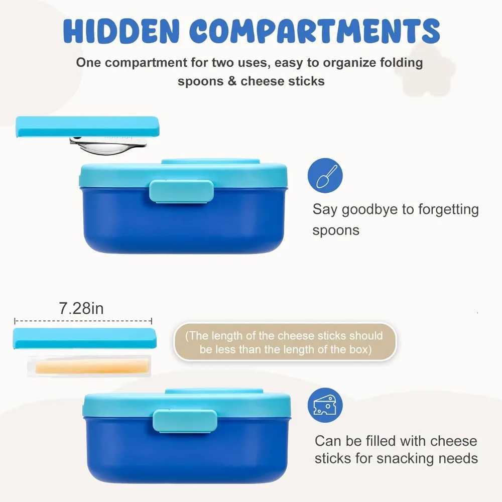 Kids Bento Lunch Box with 12oz Soup Thermos 4 Compartments Leak-Proof Container Set with Spoon Sauce JarM251121