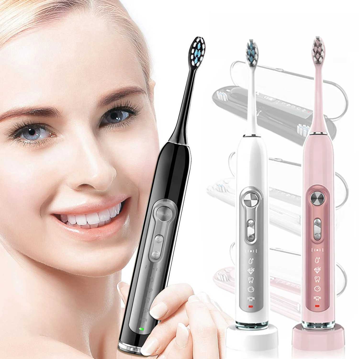 Sonic Electric Toothbrushes for Adults Smart Toothbrush Waterproof with 2pcs/8pcs Replaceable Heads and Charging Base C251121