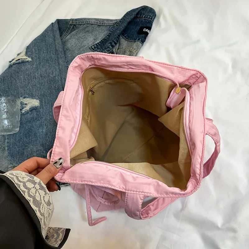 1pc Ladies large-capacity textured tote bag adjustable shoulder strap zipper closure lightweight nylon handbag for work travelT251121