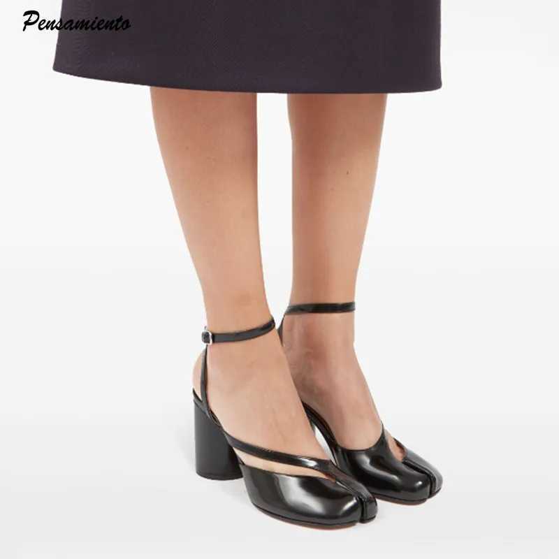 Ins style Fashion Patent Leather Split Toe Women Pumps Spring Summer Thick High heels Slingbacks Female Tabi Chunky Casual Shoes Z250510