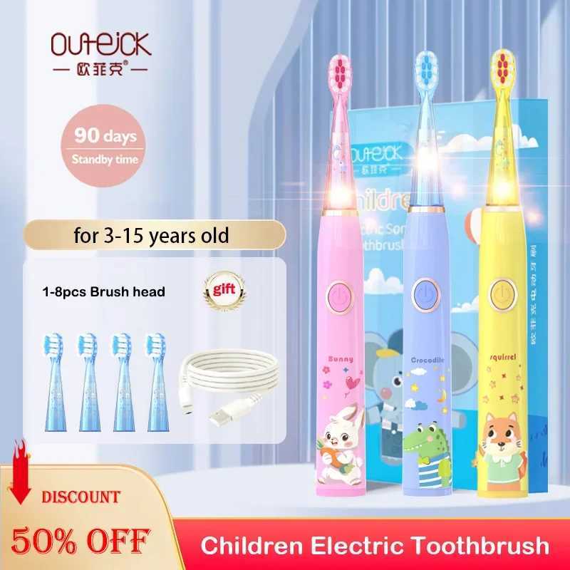 Kids Cartoon Colorful LED Light Sonic Children Electric Toothbrush IPX7 Waterproof 2 mins Smart Timer Rechargeable Toothbrush C251121