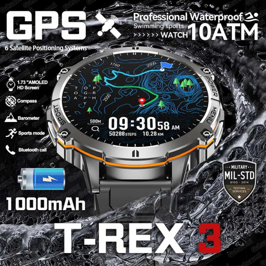 2026 new X3 T-Rex 3 Military Grade 1000mAh Battery Smart Watch 10ATM Waterproof GPS Compass Altimeter Call AMOLED Men Swim Sports Smartwatch