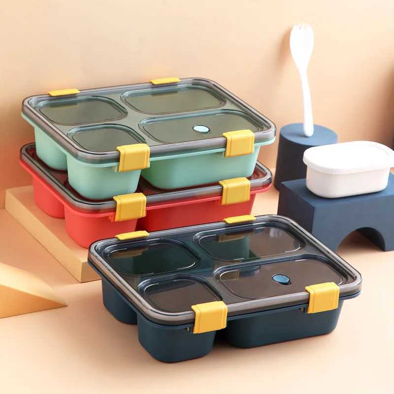 1Pcs Single Layer Plastic Lunch Box 4 Compartments Microwave Safe Leakproof Bento Container for Adults StudentsM251121