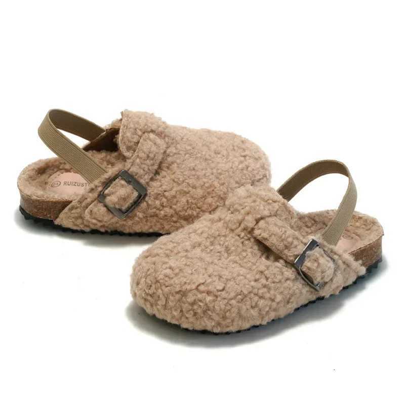 Childrens Fleece Elastic Clogs Baby Boys Girls Plush SlipperWinter Warm Soft Sole ShoesAnti-Slippery FootwearW251121