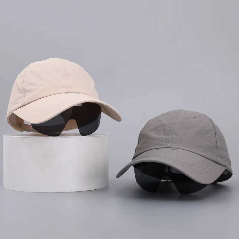 Unisex Solid Color Quick Dry Baseball Cap with Integrated Glasses Extended Brim for Outdoor UV Sun Protection L251121