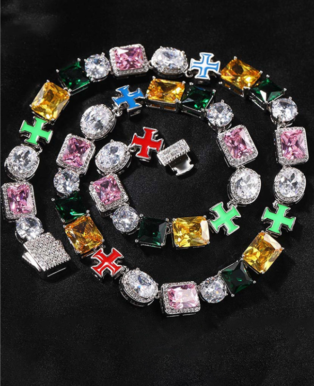 2025 Hip Hop Colorful Multi Shape 5A Cubic Zircon Vintage Jewelry 18K White Gold Fill Party Ins Top Sell Women Men Emerlad CZ Diamond Necklace Gift
