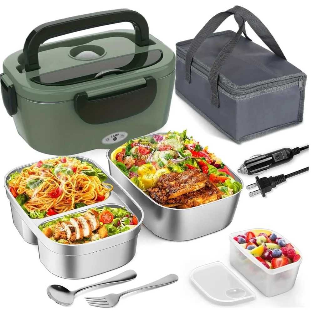 Electric Lunch Box for Adults-60W Fast HeatedLunch Box for MenWomen with Dual 15LStainless Steel Containers Fast Heating PortaM251121