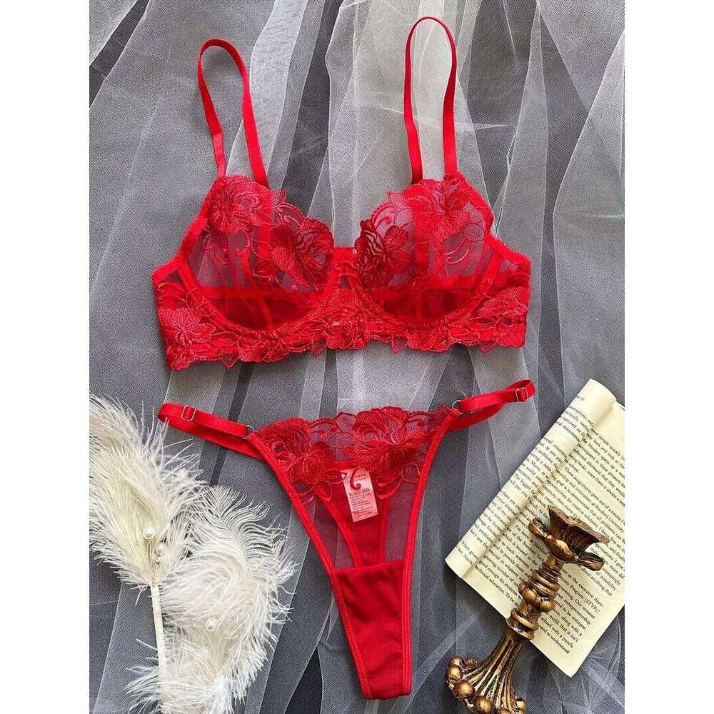 Lace Sexy Lingerie Kano Romantic Valentine S Day New Floral Embroidery Sheer Push Up Sexy Lingerie Set For Women