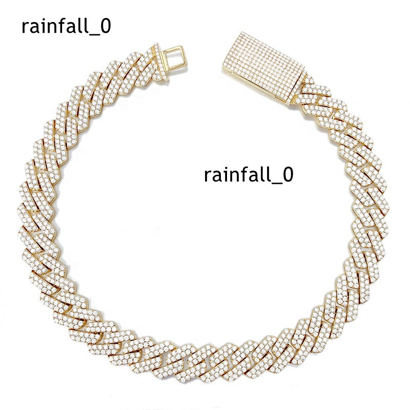 2 Rows VVS Lab Diamond Moissanite 15MM Real 10k Solid Gold Iced Out Cuban Link Chain